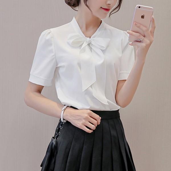 tシャツ Tシャツ シャツ ブラウス リボン ボウタイ 長袖 半袖 シフォン