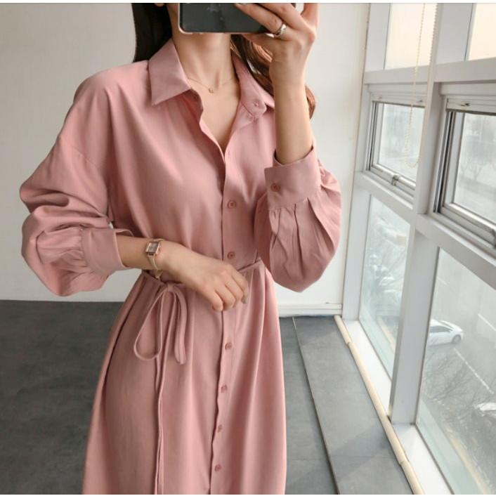 シャツワンピース 春夏 レディース シャツワンピ ロングワンピ 無地 ワンピース 長袖 マキシ丈 ピンク ワンピ Aライン Fashion Degage 通販 Yahoo ショッピング