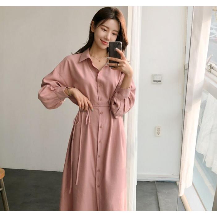 シャツワンピース 春夏 レディース シャツワンピ ロングワンピ 無地 ワンピース 長袖 マキシ丈 ピンク ワンピ Aライン Fashion Degage 通販 Yahoo ショッピング