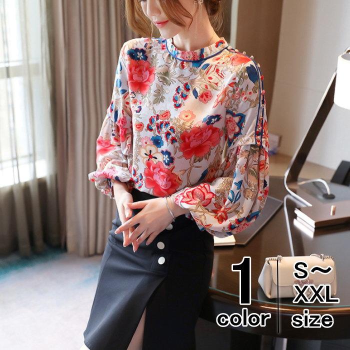 Tシャツ Tシャツ ブラウス シャツ レディース バルーンスリーブ 花柄 シフォン 長袖 柄シャツ パフスリーブ フレアスリーブ 総柄 ume Fashion Degage 通販 Yahoo ショッピング