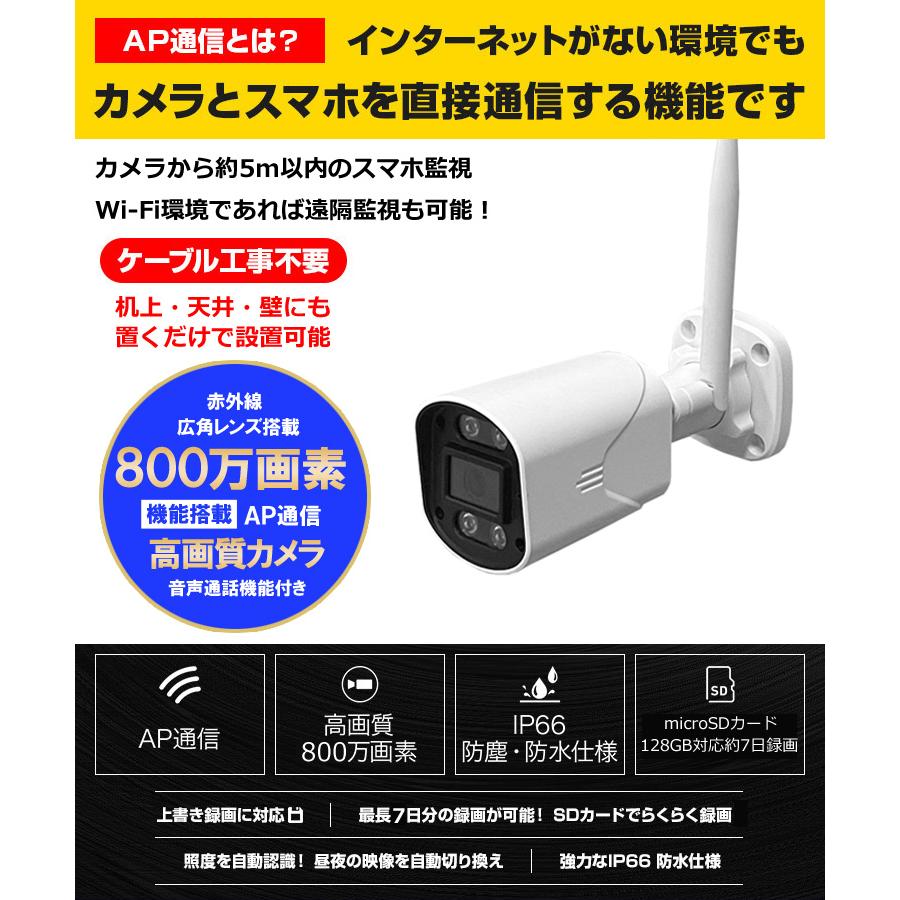 防犯カメラ 屋外 家庭用 小型カメラ 監視カメラ wifi 工事不要 SDカード 800万画素 APモード |  | 04