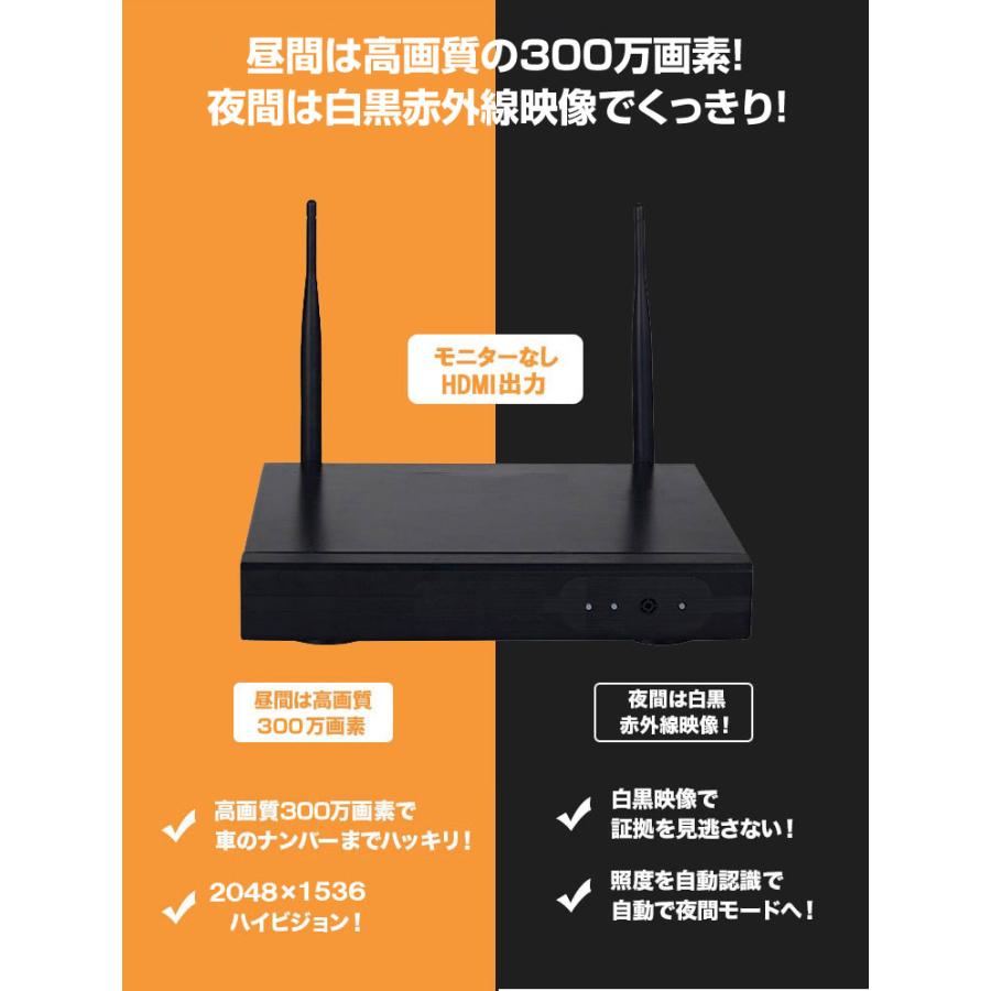 防犯カメラ 屋外 監視カメラ セット 300万画素 家庭用 wifi ワイヤレス 6台 録画機付 モニターなし スマホ遠隔監視 センサーライト リピーター機能 |  | 19