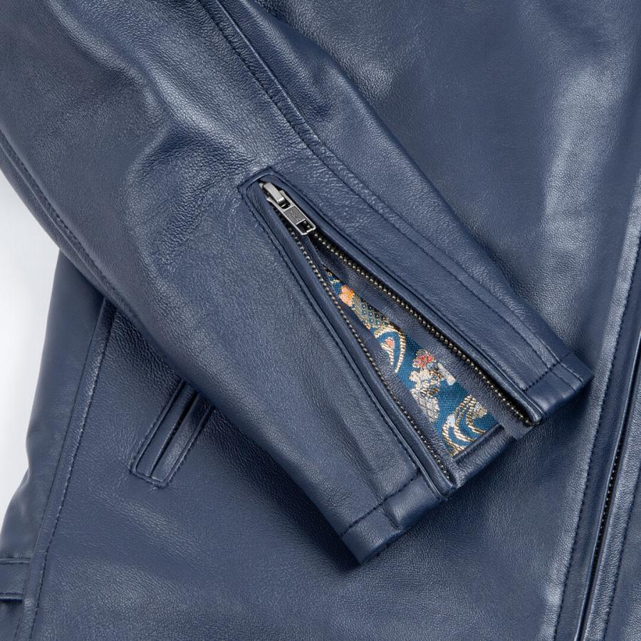 DEGNER（デグナー） 金襴レザージャケット 羊革 鉄流水雪輪 ネイビー