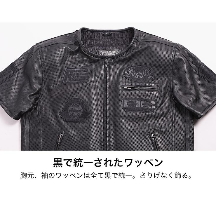デグナー 半袖メッシュレザージャケット 21SJ-4 メンズ 牛革 黒 夏