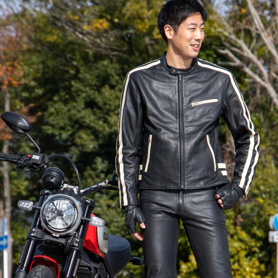 DEGNER（デグナー） メンズ メッシュ レザー ジャケット 牛革 本革