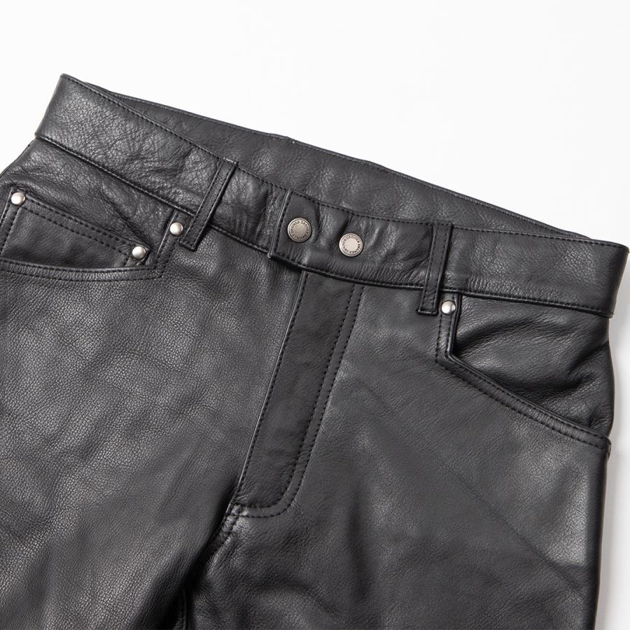 黒レザー スリムフィットパンツ Liugoo Leathers 本革 スリムフィットレザーパンツ メンズ