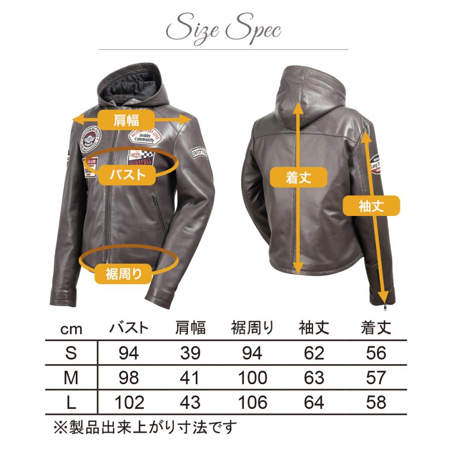 DEGNER デグナー レディースレザージャケット ワッペン フーディ DEGNER デグナー レディースレザージャケット ワッペン フーディ
