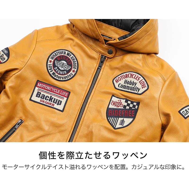 DEGNER デグナー レディースレザージャケット ワッペン フーディ DEGNER デグナー レディースレザージャケット ワッペン フーディ