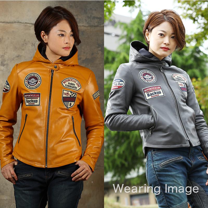 DEGNER デグナー レディースレザージャケット ワッペン フーディ DEGNER デグナー レディースレザージャケット ワッペン フーディ