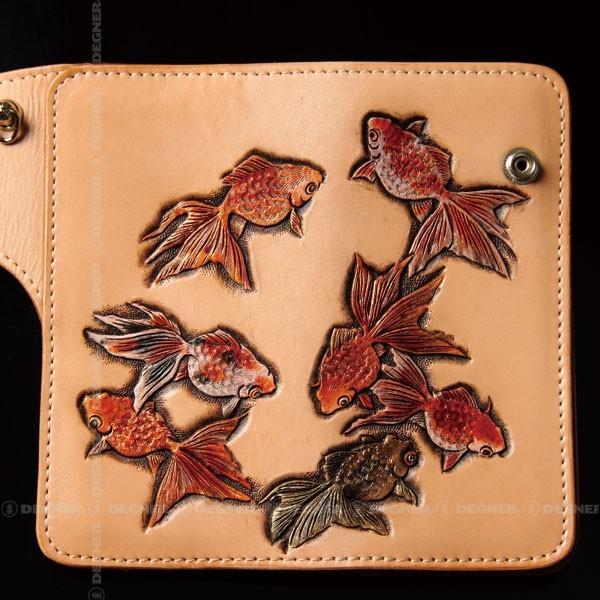 花山 バイク 長財布 彫刻 和柄 本革 寿金魚 タン : デグナー 花山 バイク 長財布 彫刻 和柄 本革 寿金魚 タン : デグナー