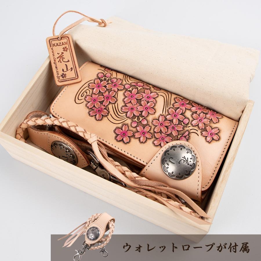 花山 バイク 長財布 彫刻 和柄 本革 桜 タン : デグナーヤフー