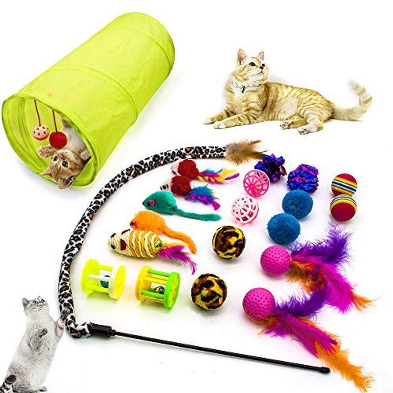 GreeSuit 猫 おもちゃ 猫 トンネル 猫じゃらし ネズミ 21点セット キャットトンネル ペット玩具 折りたたみ式 お留守番に ペッ