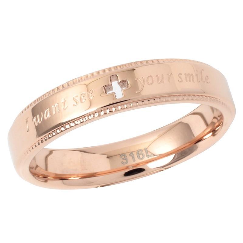 ペアリング 2本セット ステンレス 指輪 メンズ レディース ピンクゴールド ガンメタル クロスの透かしデザイン |  | 02