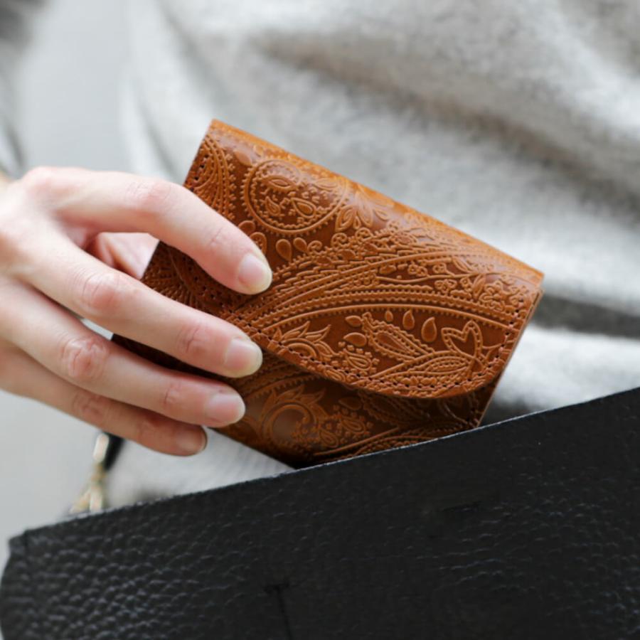 栃木レザー ミニ財布 三つ折り メンズ レディース 日本製 本革 財布 ペイズリー 柄 Vincent Crafted オーク が大特価