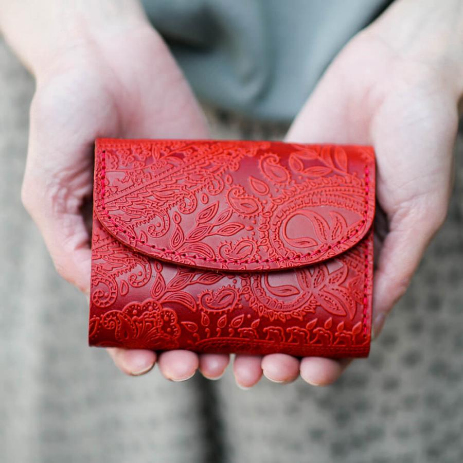 栃木レザー ミニ財布 三つ折り メンズ レディース 日本製 本革 財布 ペイズリー 柄 Vincent Crafted レッド S V1 03 Manuelfred Dwears 通販 Yahoo ショッピング