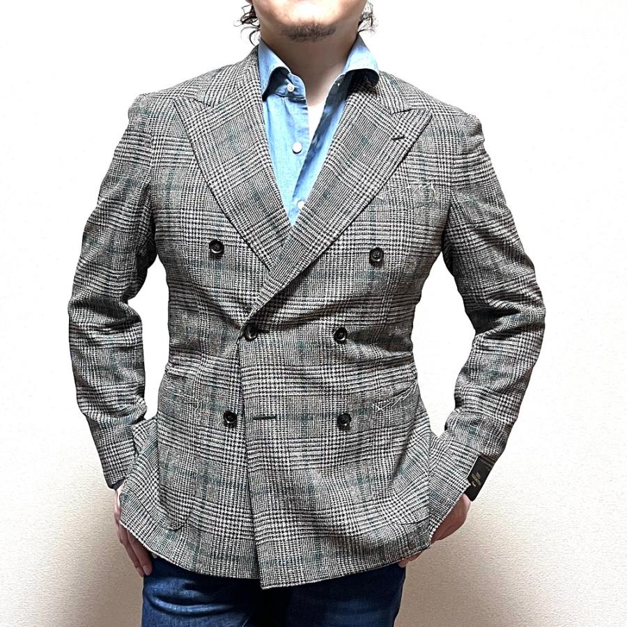 DORAGO社 TITO ALLEGRETTO (ティトアレグレット) ジャケット ダブル ブラウン ターコイズグリーン チェック柄 サイドベンツ ノッチ イタリア製の画像