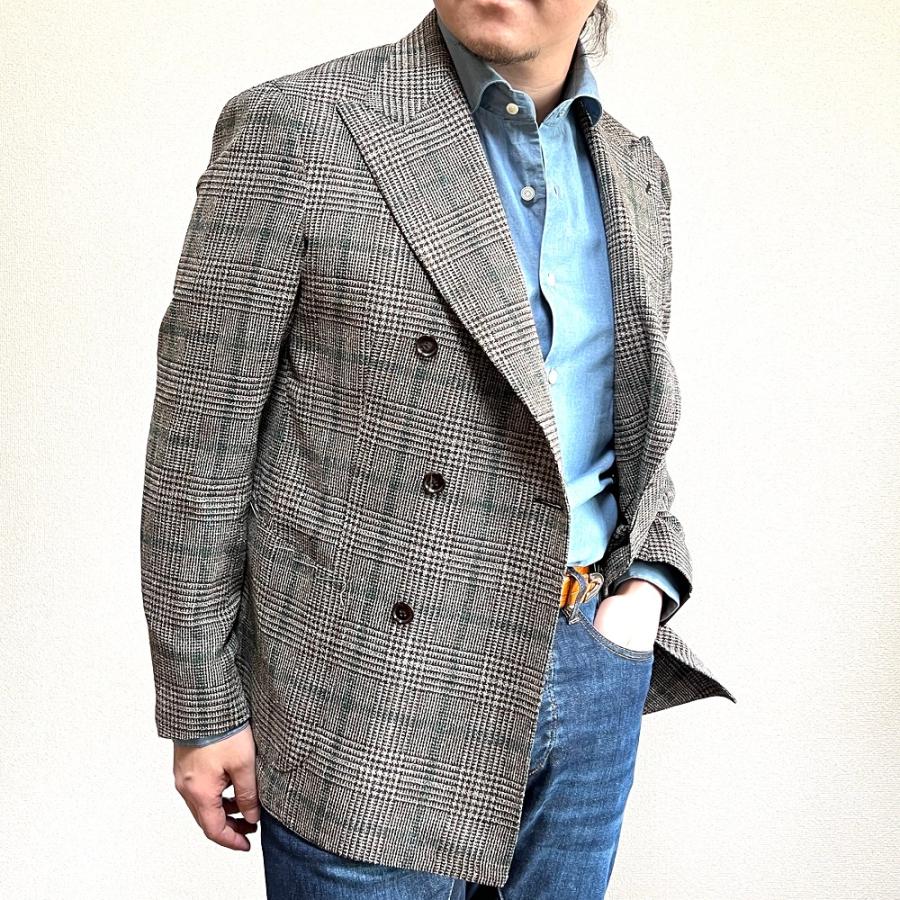 DORAGO社 TITO ALLEGRETTO (ティトアレグレット) ジャケット ダブル ブラウン ターコイズグリーン チェック柄 サイドベンツ ノッチ イタリア製の画像