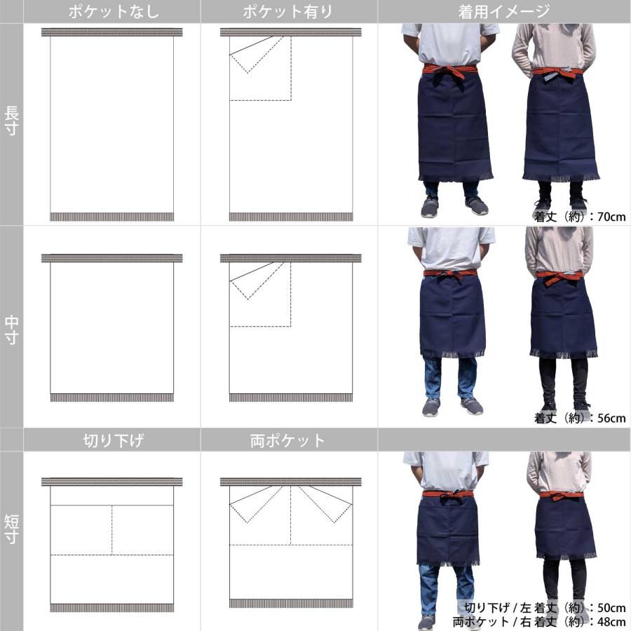 豊橋帆前掛け] 昔ながらの酒屋の前掛け 特織3番 短寸 両ポケット 綿100