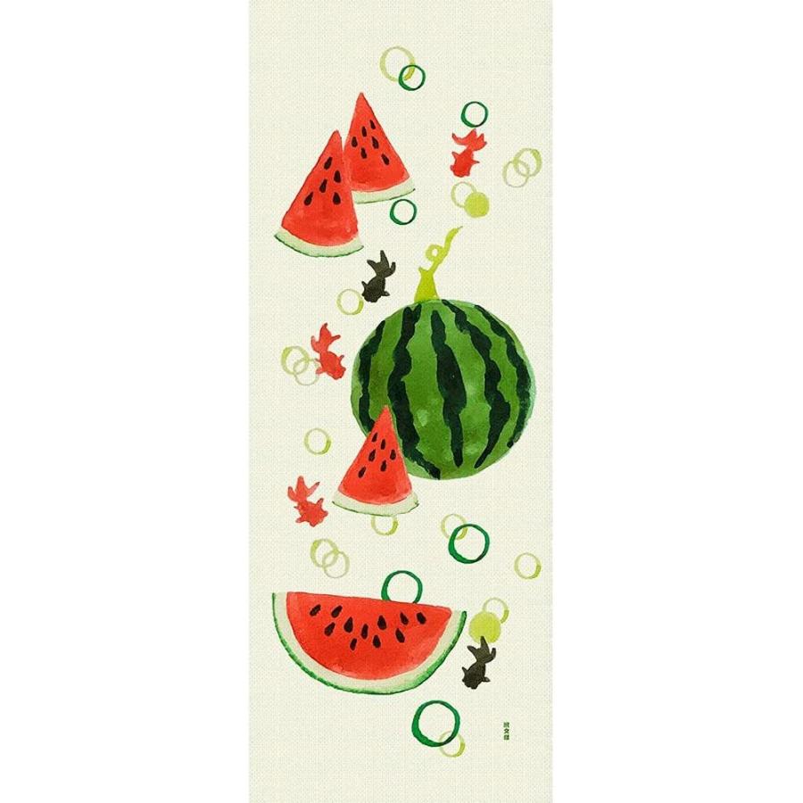 濱文様 絵手ぬぐい スイカと金魚 夏 手拭い 90×34cm メール便対応