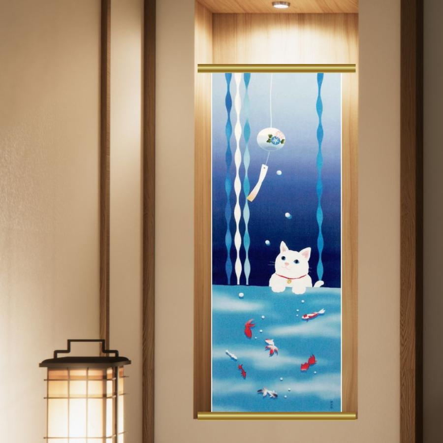 濱文様 絵手ぬぐい 猫と金魚の夏 夏 手拭い 絵てぬぐい てぬぐい 90