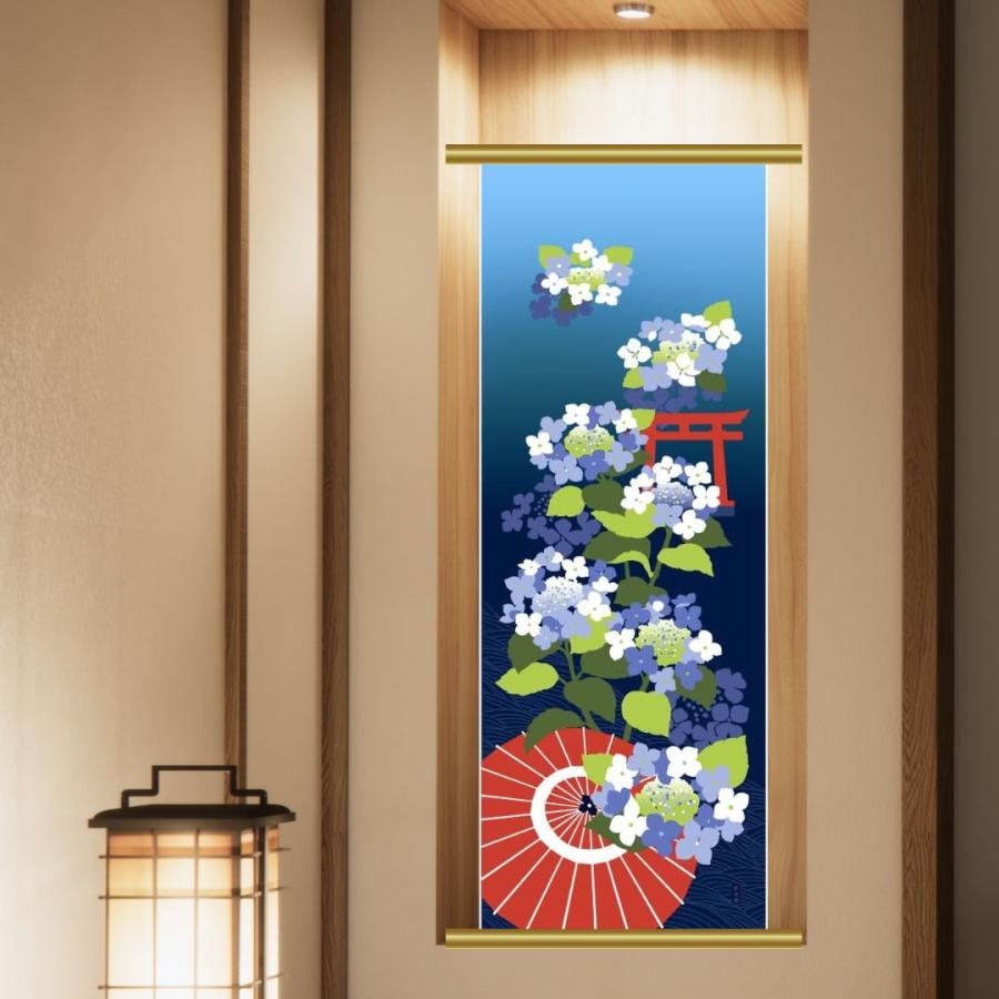 夏物濱縮緬あじさい柄創作小紋 ※お値段交渉可 濱文様 絵手ぬぐい あじさい和景色 梅雨 あじさい 手拭い 90×34cm 夏