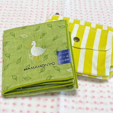 濱文様 リバーシブルガーゼハンカチ リーフとアヒル ハンカチ 綿100