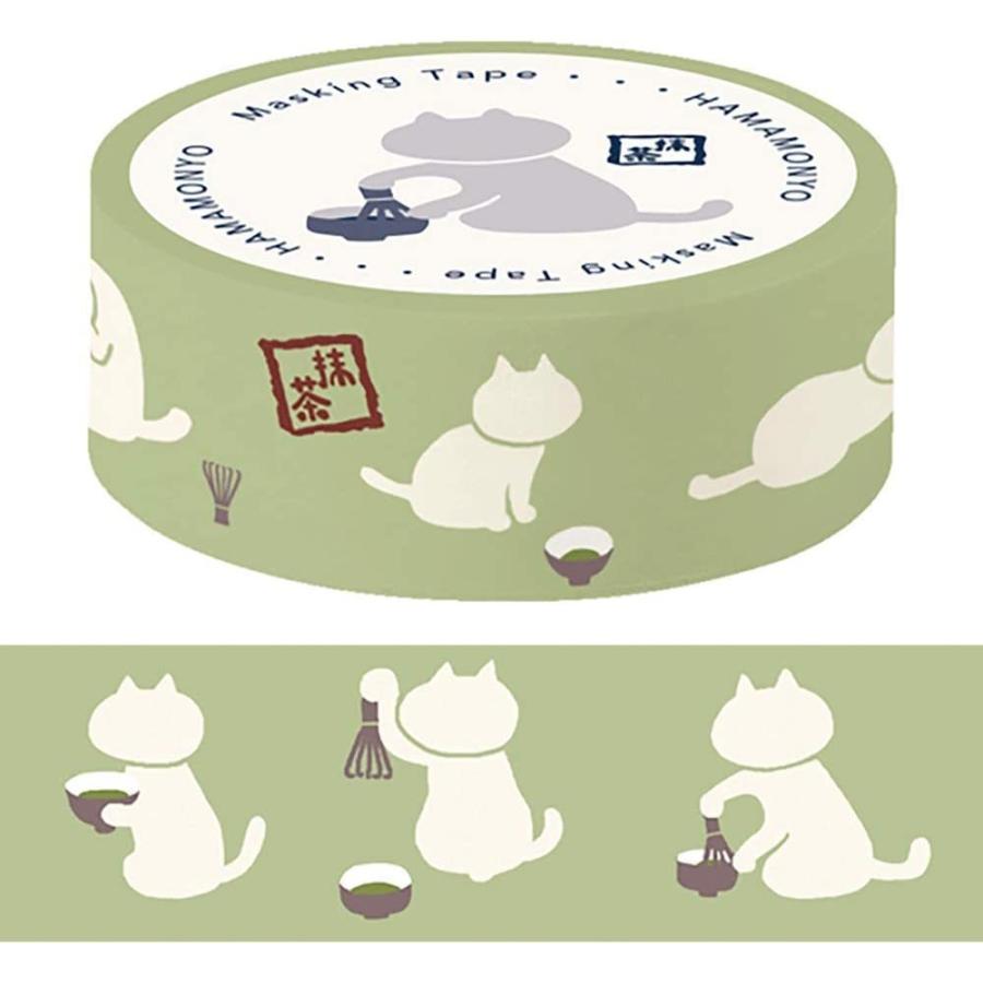 マスキングテープ 濱文様 抹茶ねこ 紙テープ マステ 和紙テープ 15mm x