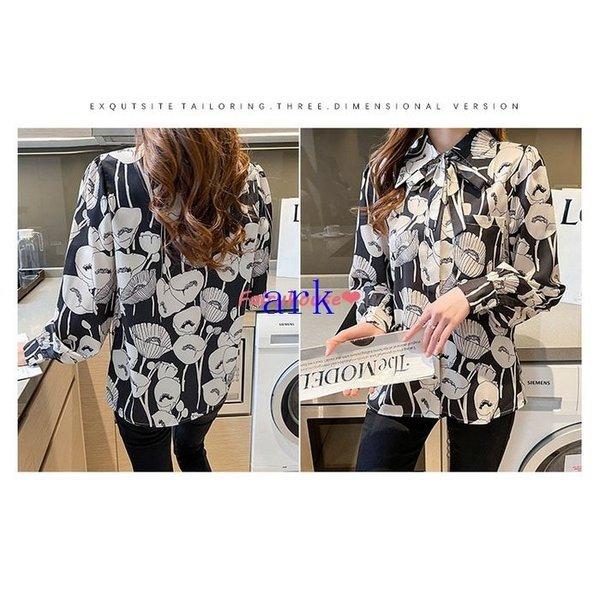 ブラウス レディース 40代 オシャレブラウス 春秋新作 長袖ブラウス リボンネック きれいめ花柄プリントブラウス 韓国風トップス 上品 通勤ol ゆったりシャツ 正規逆輸入品