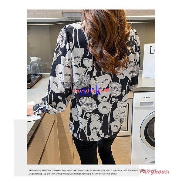 ブラウス レディース 40代 オシャレブラウス 春秋新作 長袖ブラウス リボンネック きれいめ花柄プリントブラウス 韓国風トップス 上品 通勤ol ゆったりシャツ 正規逆輸入品