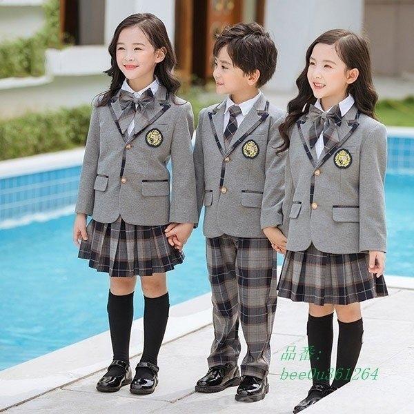 お気にいる キッズ 小学生中学生 女の子 カジュアル 七五三 韓国風 卒業式 フォーマル 子供服 制服 チェック柄 スーツ 男の子 グレー 安心の定価販売 Artmedia Ba