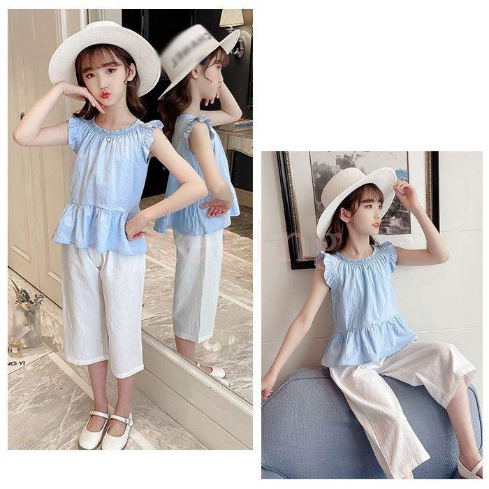 子供服 夏服 女の子 スウィート 上下セット 学生 レジャー セットアップ 夏着 シャツ ワイドレッグパンツ 2点セット ノースリーブ ハーフパンツ 可愛い 110 160 人気ブランド