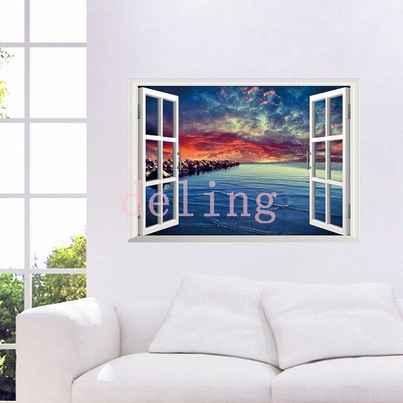 ウォールステッカー ウォールシール ビーチ 海 空 夕暮れ 風景画 綺麗 窓辺 立体的 壁 壁シール 壁紙シール 3d 年間定番 トリックアート 窓際 だまし絵