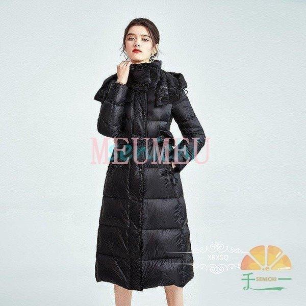 ダウンコート レディース 軽量 コート ロング丈 ダウンジャケット 大きいサイズ ダウン ロングコート 高級ダウン 冬服 無地 防寒 保温 暖かい フード付き cm ポリエステル