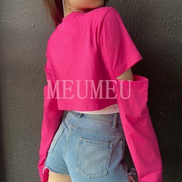 メーカー再生品 ストリート風 長袖 重ね着風 レディース Tシャツ 韓国 へそ出し 原宿 ゆるい 春夏 カジュアル ダンス レディース ショート丈 長袖 サイズ Xl Www We Job Com