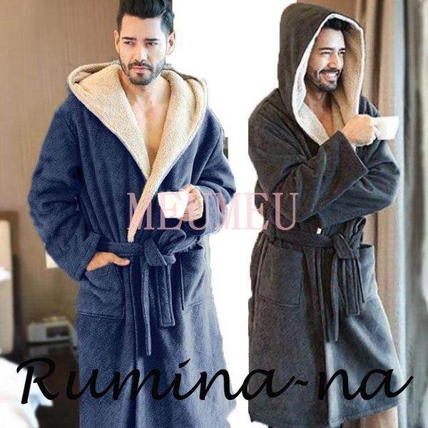 バスローブ メンズ ルームウェア パジャマ もこもこ フランネル ナイトガウン 湯着 厚手 防寒 暖かい 部屋着 寝間着 21年新作入荷