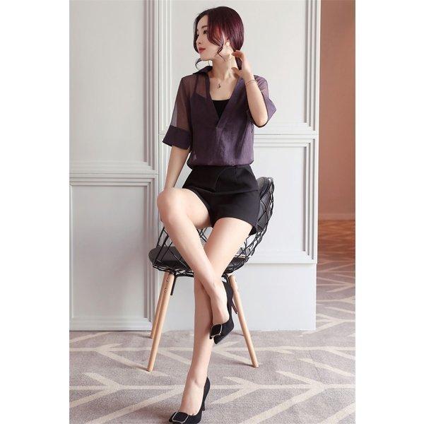 ベストセラー ブラウスレディース半袖40代30代オフィス夏おしゃれ韓国風トップスシフォンシャツvネックきれいめ大きいサイズカジュアル大人通勤上品着痩せ 五分 七分袖 カラー ブラック Leauduvalenciennois Fr