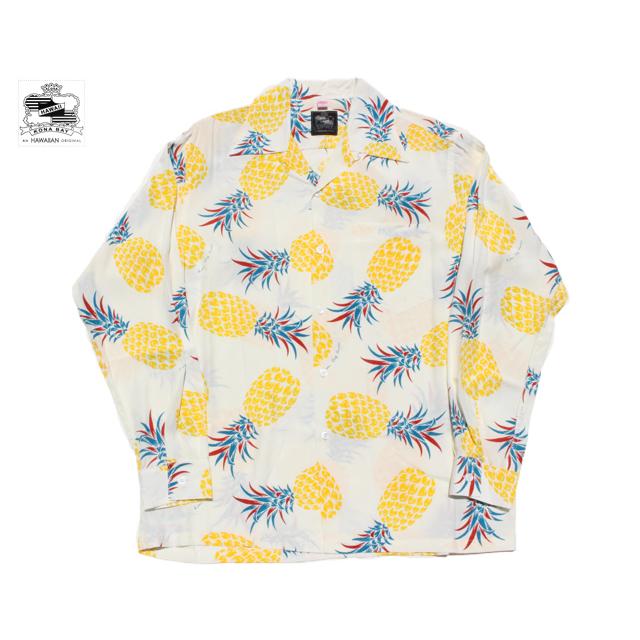 Kona Bay Hawaii コナベイハワイ 長袖アロハシャツ パイナップル