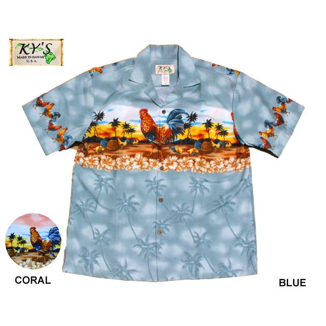 KY'S アロハシャツ Hawaii Rooster ニワトリ 鶏 ハワイ製 : デロ