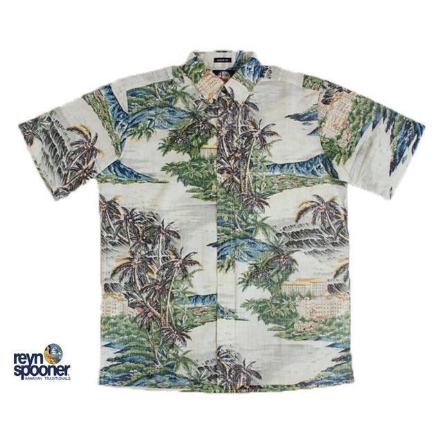 80s-90'S Reyn Spooner Diamond Head tag all-over palm tree print Aloha shirt, boxy style, men's size M (approx.) cotton red type Vintage Second Hand