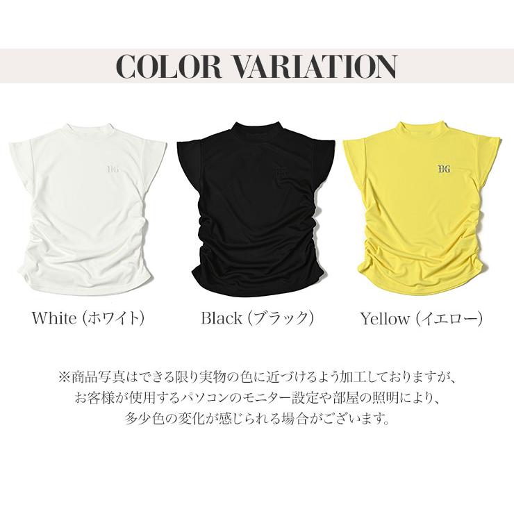 特別価格】サイドギャザーモックネックフレンチスリーブシャツ ボディ