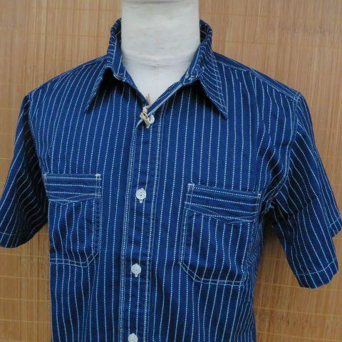 シュガーケーン　ストライプ半袖シャツ SUGAR CANE シュガーケーン インディゴウォバッシュ ストライプ