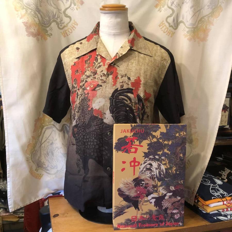 日本の意匠 SUN SURF × 伊藤若冲 SPECIAL EDITION S/S RAYON HAWAIIAN SHIRT “動植綵絵 南天雄鶏図” SS38716-119/BLACK｜delsol-kumamoto