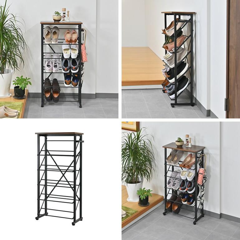 シューズラック スリム 省スペース 奥行25cm 5段 コンパクト オープン