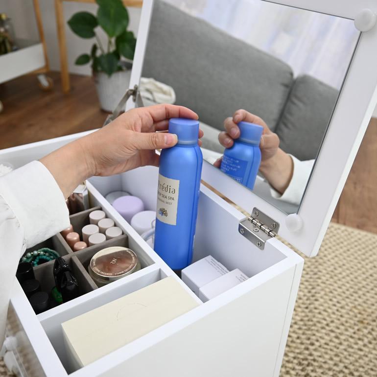 ほぼ完成品 メイクワゴン メイクボックス ドレッサー 鏡台 ロータイプ スリム コンパクト キャスター付き 引き出し付き 収納 大型ミラー |  | 05