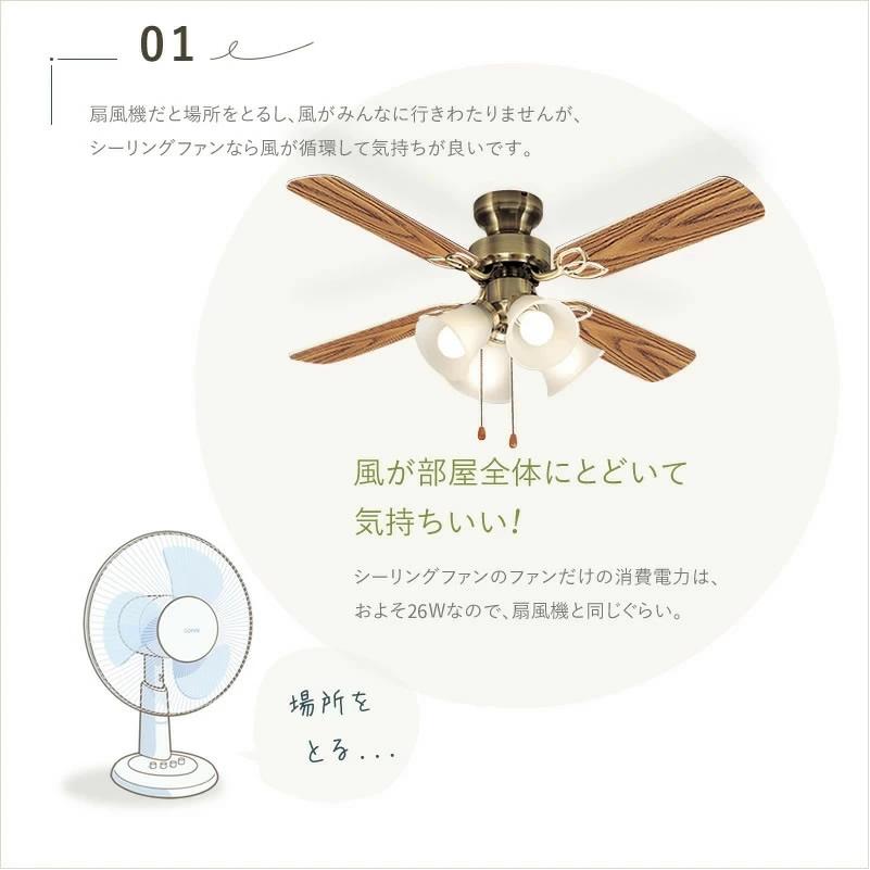 シーリングファン ライト LED対応 照明 4灯 リバーシブル羽根