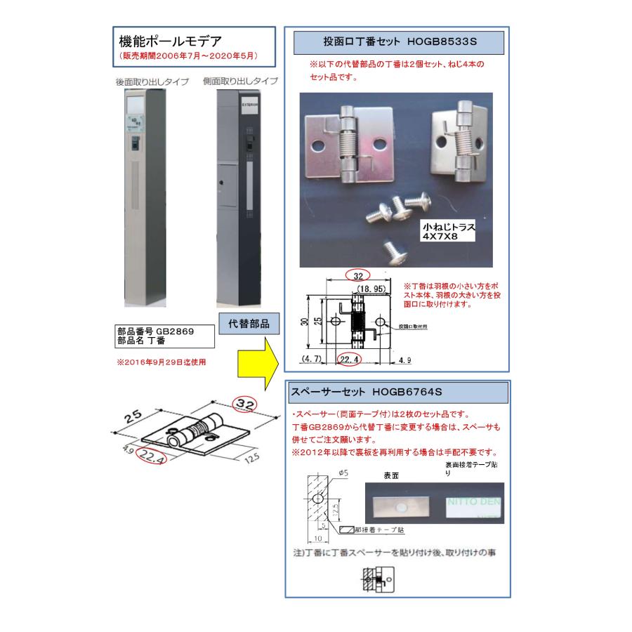 HOGB8533S 三協アルミ ポスト投函口丁番 (丁番2個入 + ビス4本入り) 三