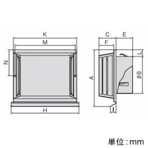 バクマ工業 角型横吹出し換気口 水切付 ステンレス製 100φ用 シルバーメタリックライト SK-100RV｜dendenichiba｜02