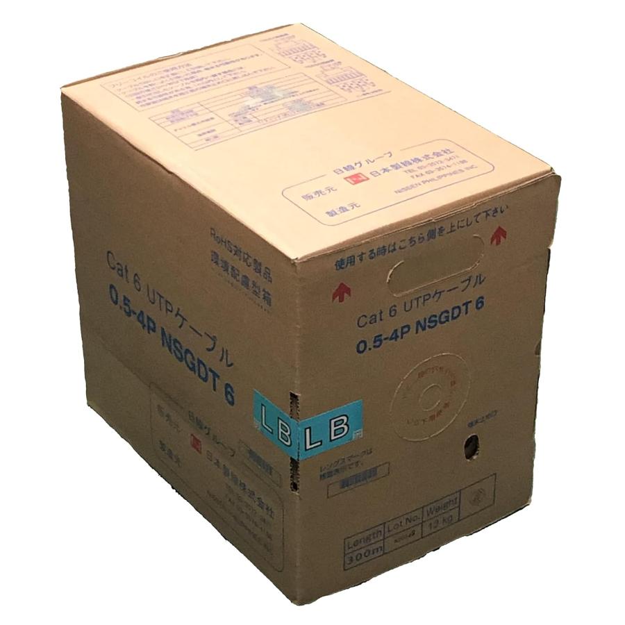 日本製線 LANケーブル Cat6 1Gbps伝送対応 Cat.6 U/UTP スタンダードケーブル 300m ウスアオ 0.5-4P ...
