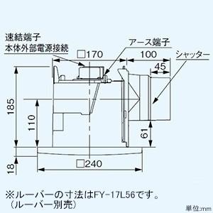 パナソニック 天井埋込形換気扇 ルーバー別売タイプ 低騒音形 24時間・局所換気兼用 埋込寸法177mm角 適用パイプφ100mm FY-17J8｜dendenichiba｜02