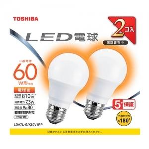 東芝 5個セット LED電球 A形 一般電球形  60W相当 広配光 電球色 E26 2P LDA7L-G/K60V1RP